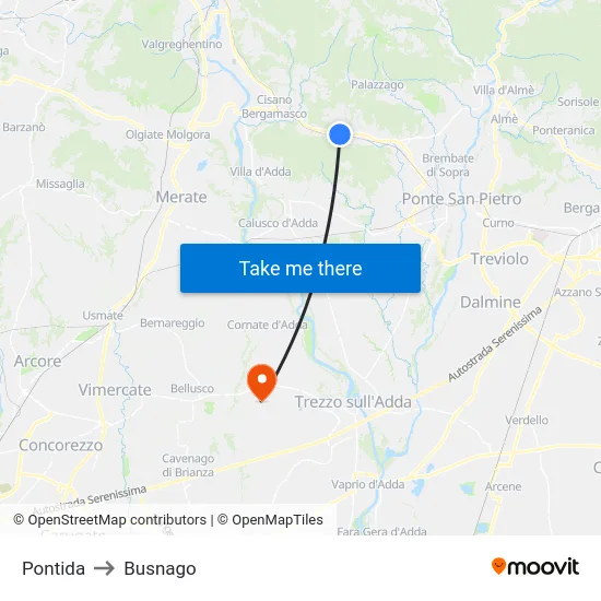 Pontida to Busnago map