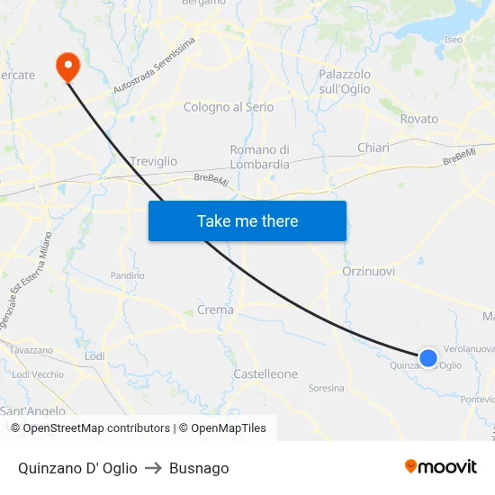 Quinzano D' Oglio to Busnago map