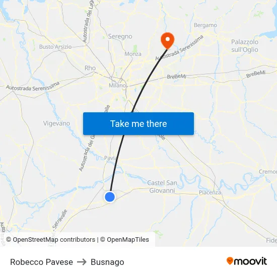 Robecco Pavese to Busnago map