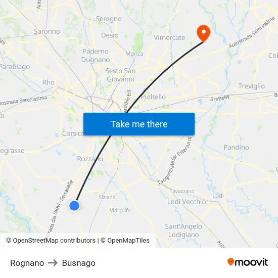 Rognano to Busnago map