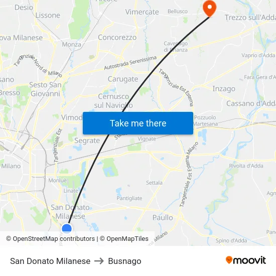 San Donato Milanese to Busnago map