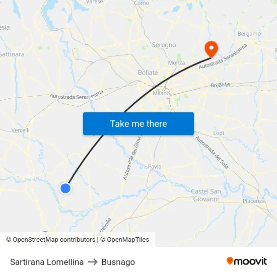 Sartirana Lomellina to Busnago map