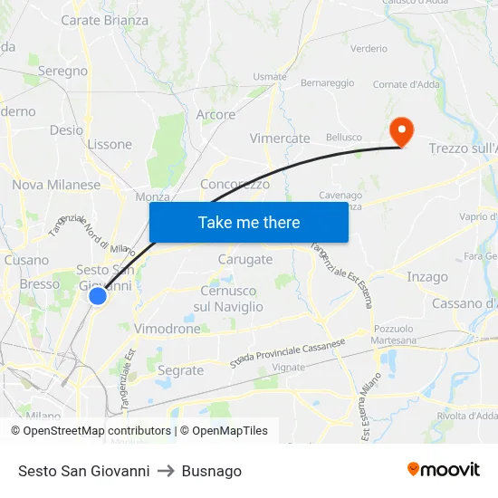 Sesto San Giovanni to Busnago map