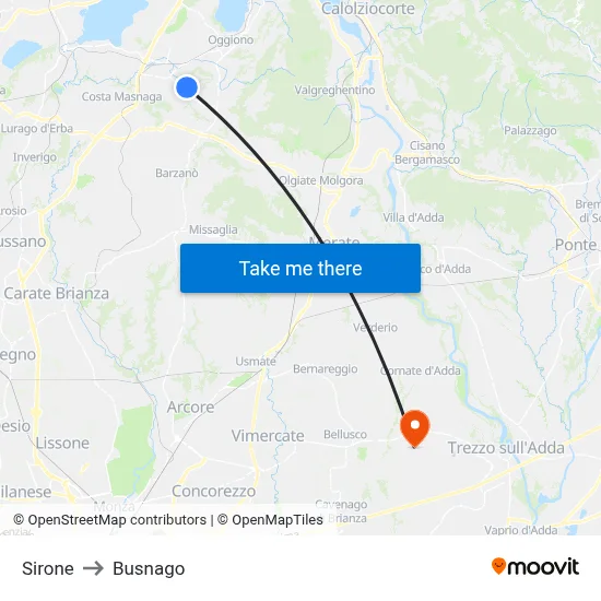 Sirone to Busnago map