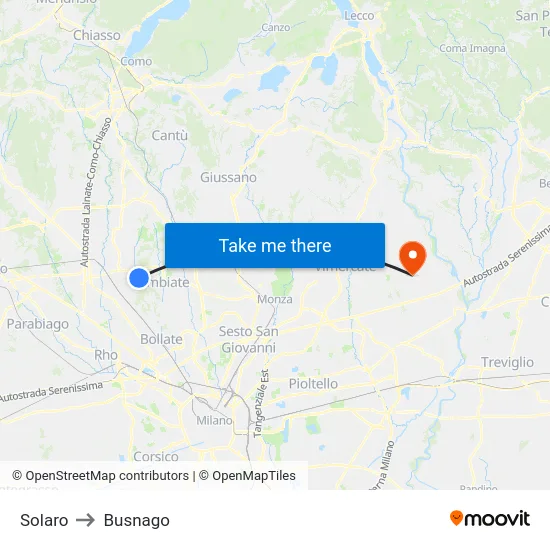 Solaro to Busnago map
