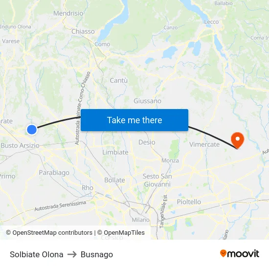 Solbiate Olona to Busnago map