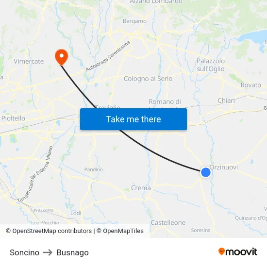Soncino to Busnago map
