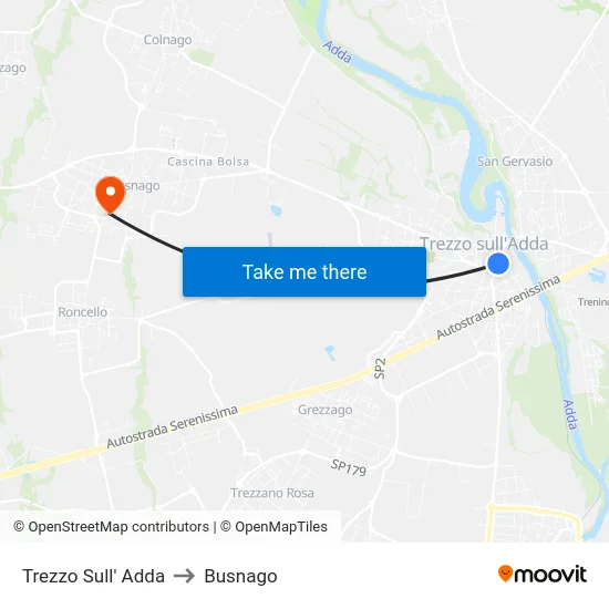 Trezzo Sull' Adda to Busnago map