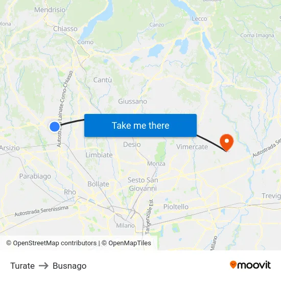 Turate to Busnago map