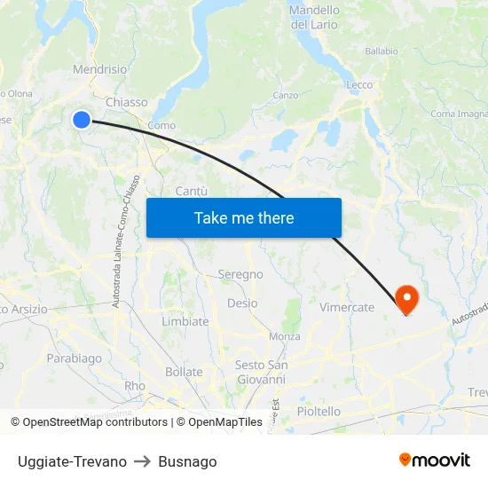 Uggiate-Trevano to Busnago map