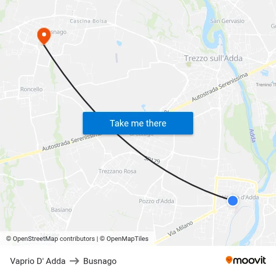 Vaprio d'Adda to Busnago map