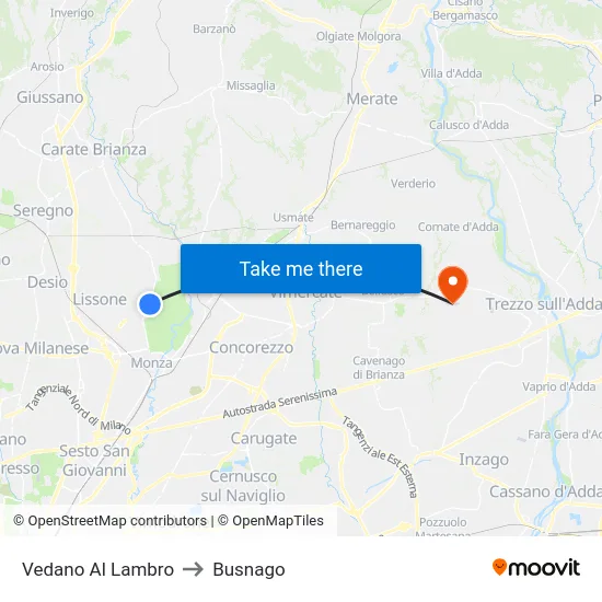 Vedano Al Lambro to Busnago map