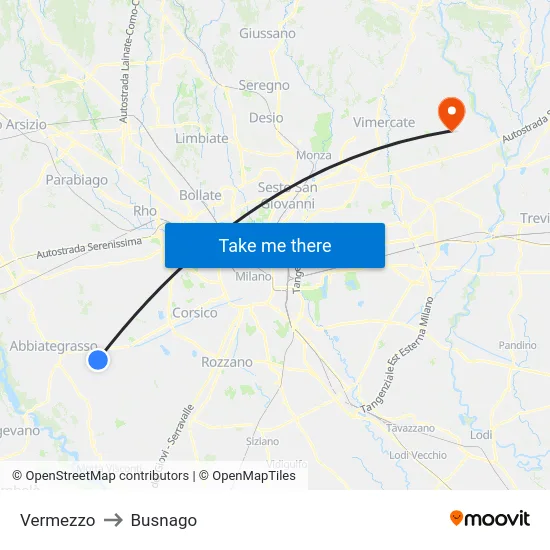 Vermezzo to Busnago map
