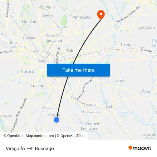 Vidigulfo to Busnago map
