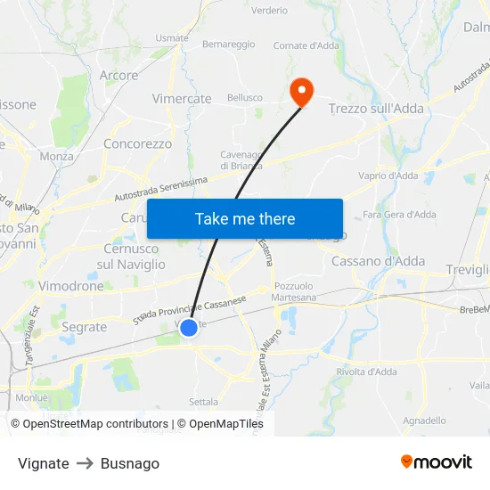 Vignate to Busnago map