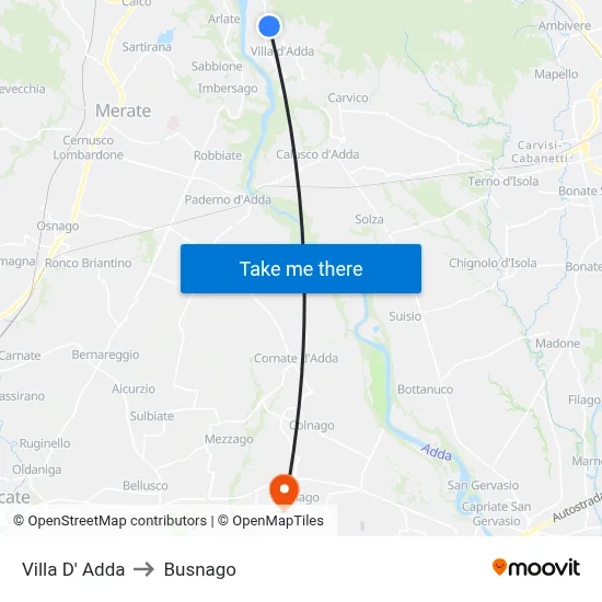 Villa D' Adda to Busnago map