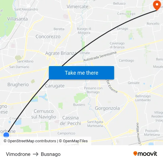 Vimodrone to Busnago map