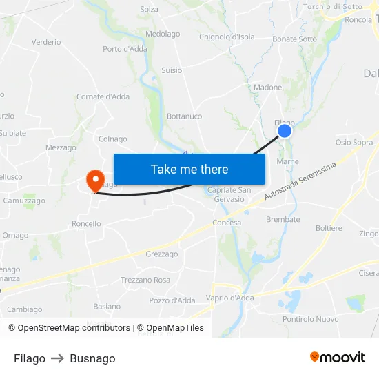 Filago to Busnago map