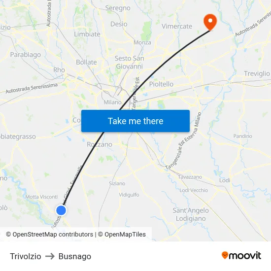 Trivolzio to Busnago map