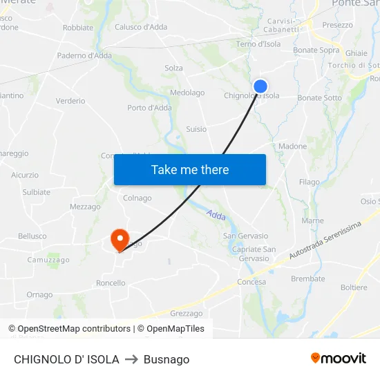 CHIGNOLO D' ISOLA to Busnago map