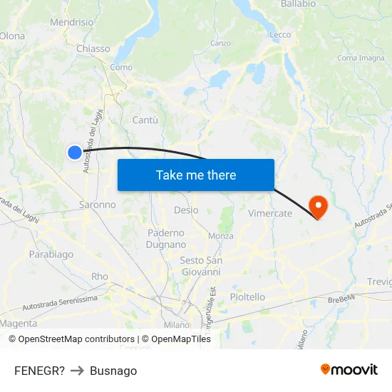 Fenegro to Busnago map