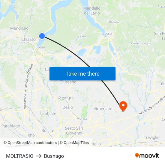 Moltrasio to Busnago map