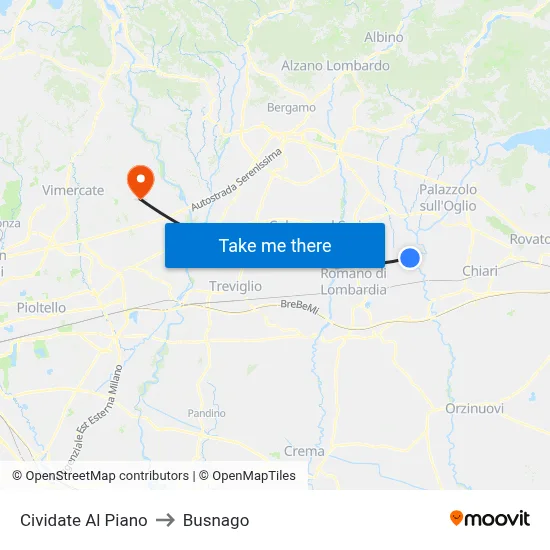 Cividate Al Piano to Busnago map