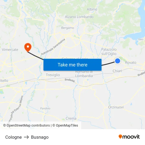 Cologne to Busnago map