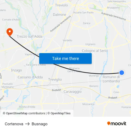 Cortenova to Busnago map