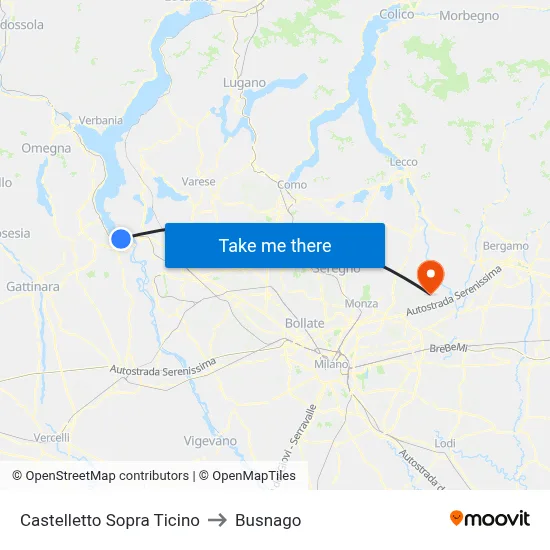 Castelletto Sopra Ticino to Busnago map