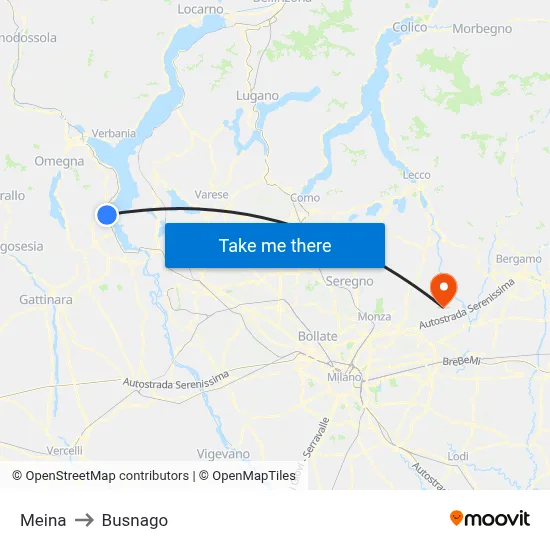 Meina to Busnago map