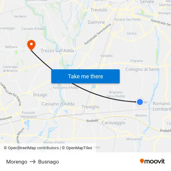 Morengo to Busnago map