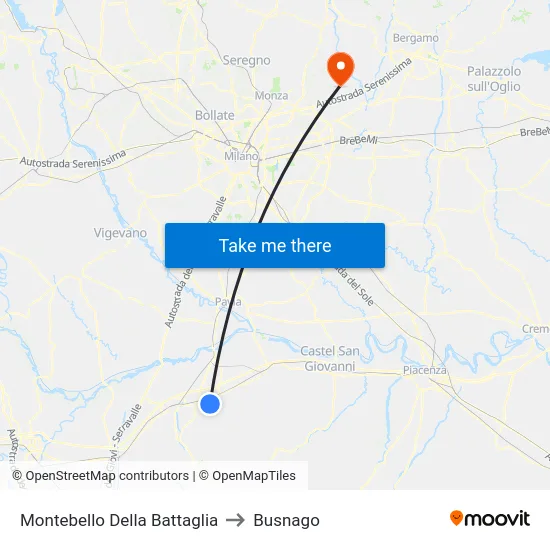 Montebello Della Battaglia to Busnago map