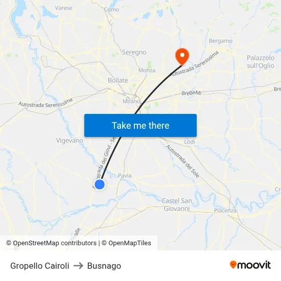 Gropello Cairoli to Busnago map