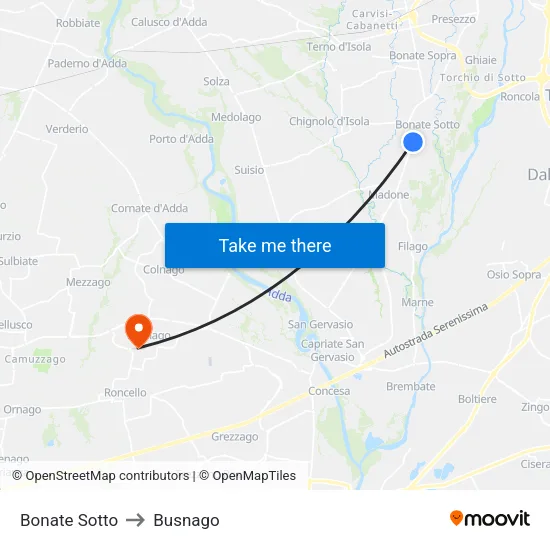 Bonate Sotto to Busnago map