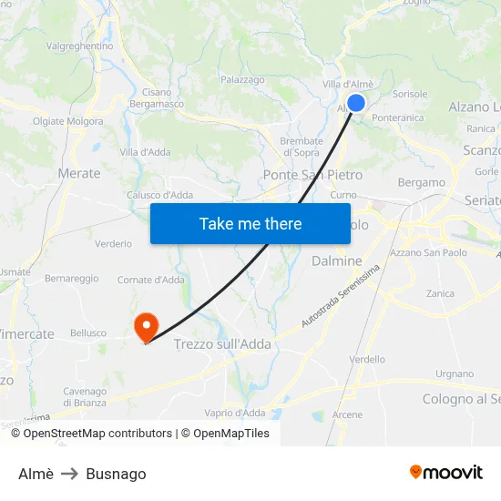 Almè to Busnago map