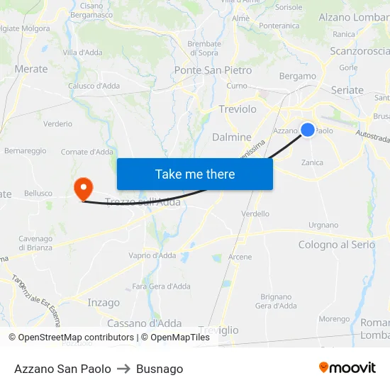 Azzano San Paolo to Busnago map