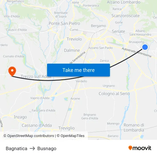 Bagnatica to Busnago map