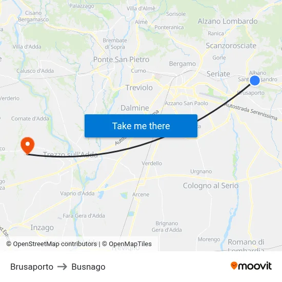 Brusaporto to Busnago map