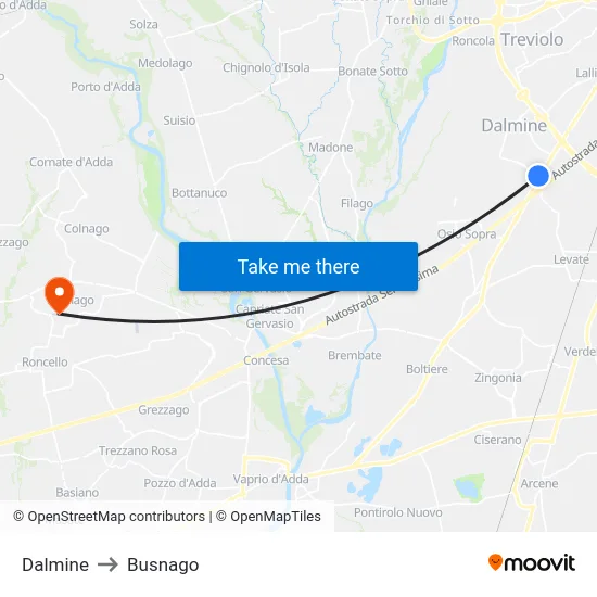 Dalmine to Busnago map