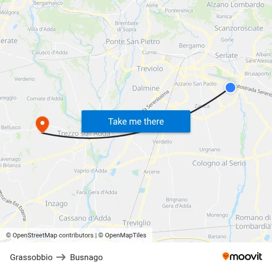 Grassobbio to Busnago map