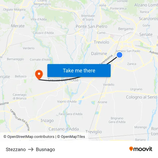 Stezzano to Busnago map