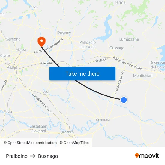 Pralboino to Busnago map