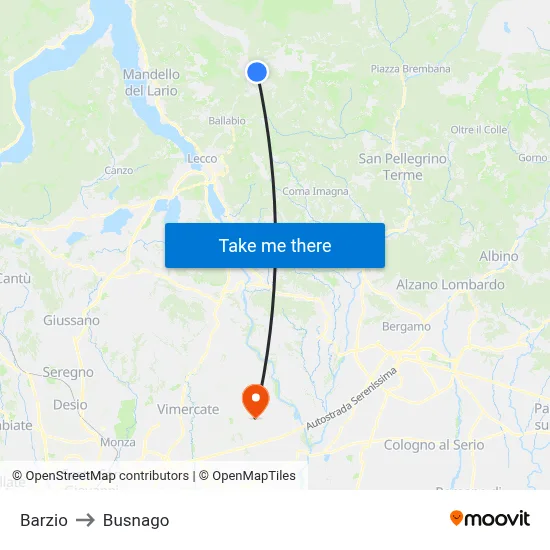 Barzio to Busnago map