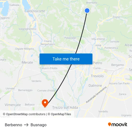 Berbenno to Busnago map