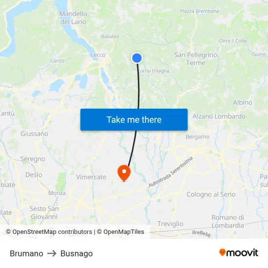 Brumano to Busnago map