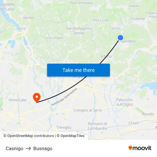 Casnigo to Busnago map