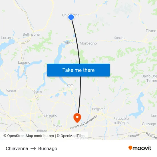 Chiavenna to Busnago map