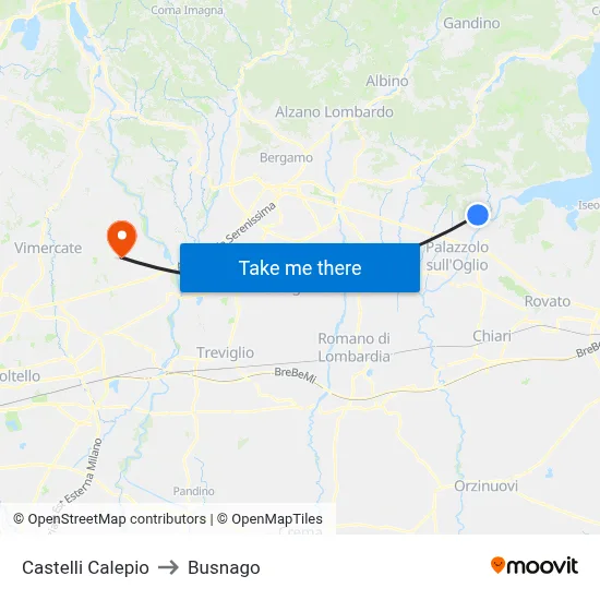 Castelli Calepio to Busnago map