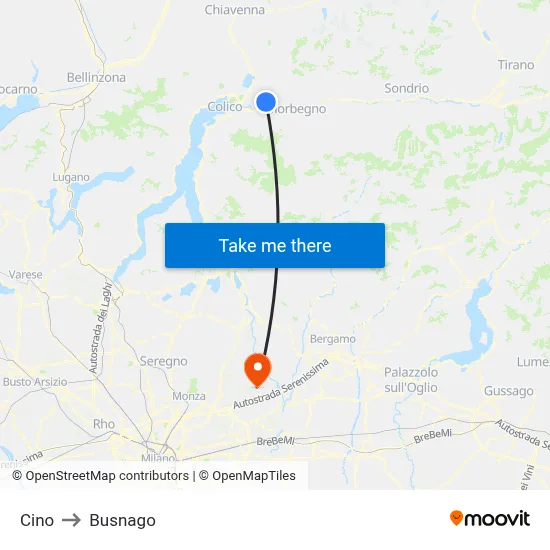 Cino to Busnago map